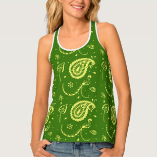Chic Green &Yellow Kalka Pattern Women's Tank Top