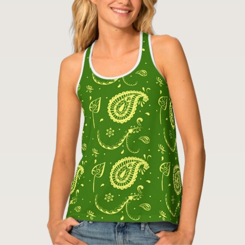 Chic Green Yellow Kalka Pattern Womens Tank Top