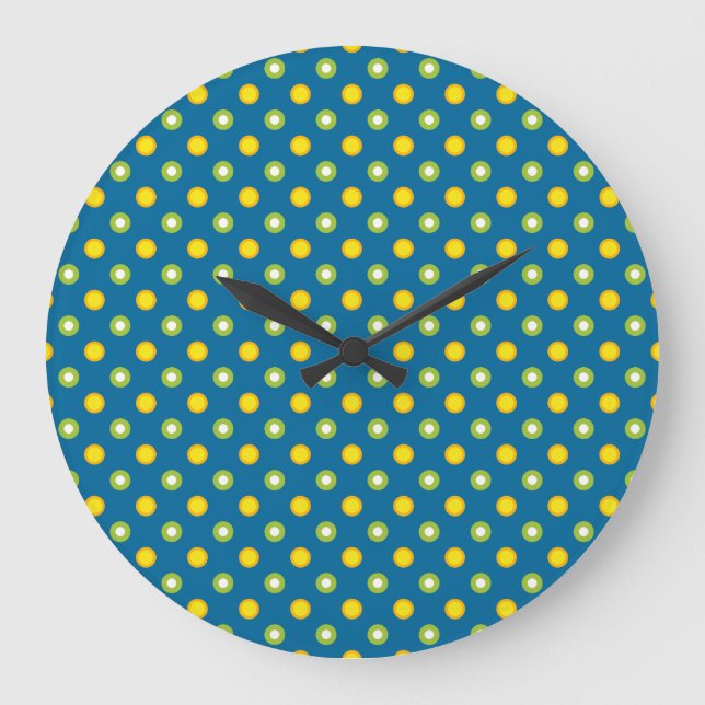 Chic Green Yellow Polka Dots Round Wall Clock (Front)