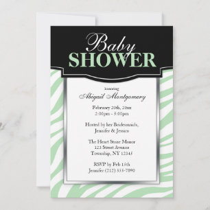 Chic Green Zebra Print Baby Shower Invitations