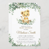 Chic Greenery Adorable Lion Cub Boy Baby Shower  Invitation