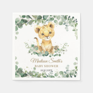 Chic Greenery Adorable Lion Cub Boy Baby Shower  Napkins