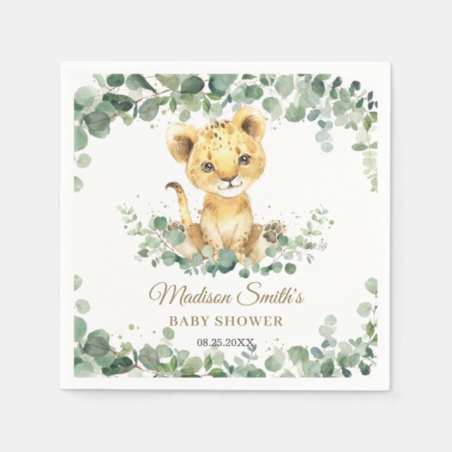 Chic Greenery Adorable Lion Cub Boy Baby Shower  Napkins (Front)