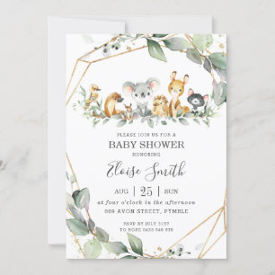Chic Greenery Australian Animals Baby Shower  Invitation