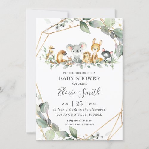 Chic Greenery Australian Animals Baby Shower  Invitation