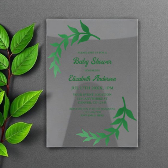 Chic Greenery Baby Shower Acrylic Invitations (Creator Uploaded)