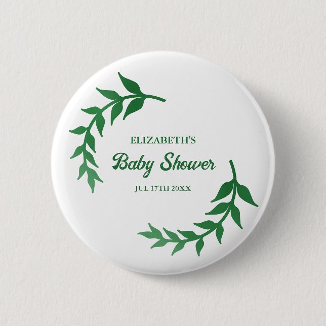 Chic Greenery Baby Shower Button (Front)
