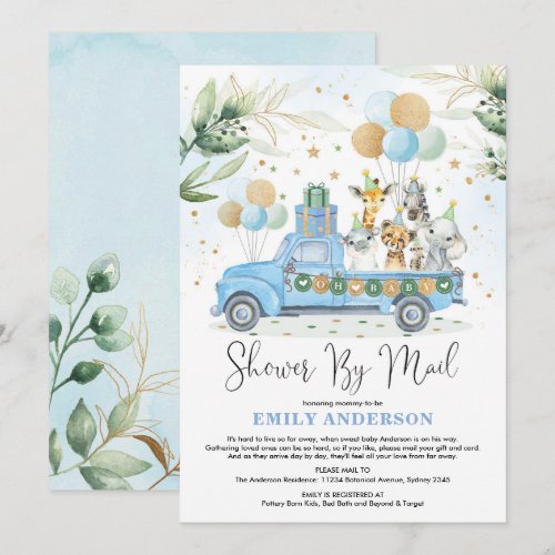 Chic Greenery Blue Gold Safari Baby Shower By Mail