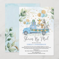 Chic Greenery Blue Gold Safari Baby Shower By Mail