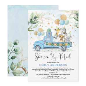 Chic Greenery Blue Gold Safari Baby Shower By Mail Invitation