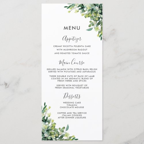 Chic Greenery Botanical Garden Wedding Menu