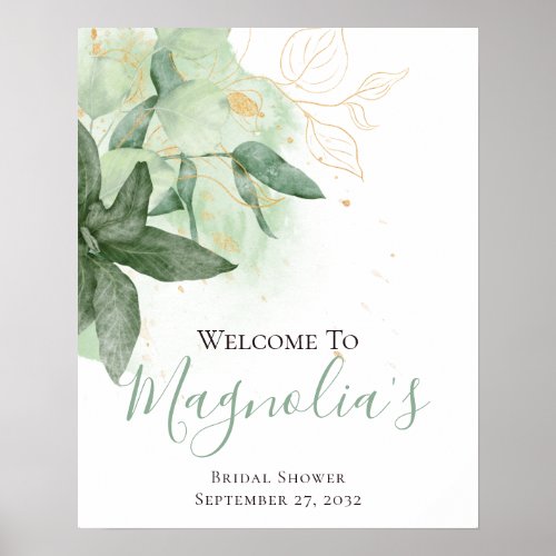 Chic Greenery Bridal Shower Welcome Sign