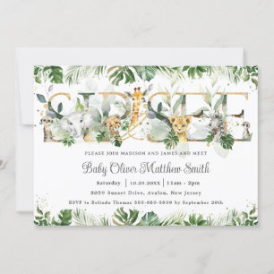 Chic Greenery Cute Jungle Animals Baby Sip and See Invitation