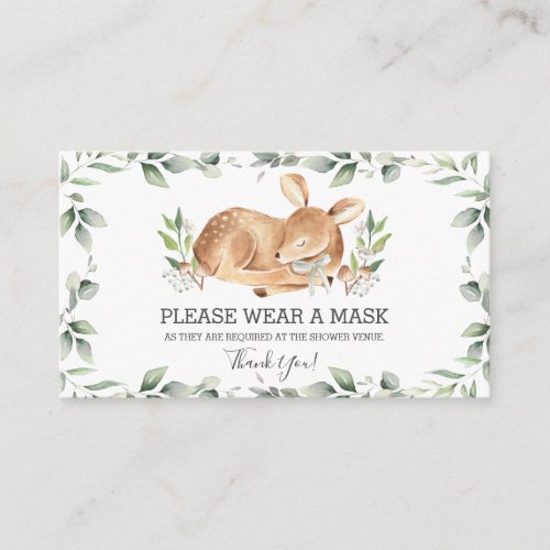 Chic Greenery Deer Baby Shower Wear a Mask  Enclosure Card