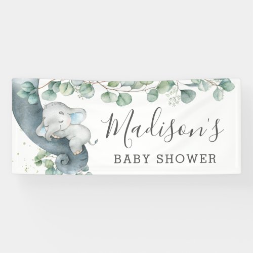 Chic Greenery Elephant Baby Shower Boy Welcome Banner