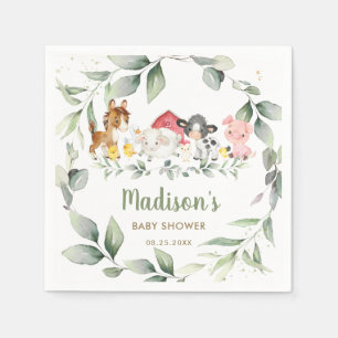 Chic Greenery Farm Animals Baby Shower Birthday Napkins