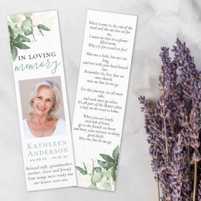 Chic Greenery Funeral Bookmark Template (Creator Uploaded)