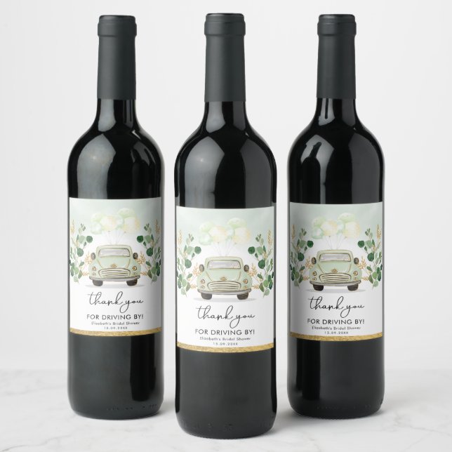 Chic Greenery Gold Drive Thru Bridal Shower Favors Wine Label (Bottles)