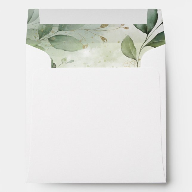 Chic Greenery Gold Leafy Foliage Wedding Envelope (Back (Bottom))