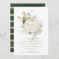 Chic Greenery Gold Pumpkin Autumn Fall Baby Shower Invitation