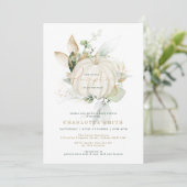 Chic Greenery Gold Pumpkin Autumn Fall Baby Shower Invitation (Standing Front)