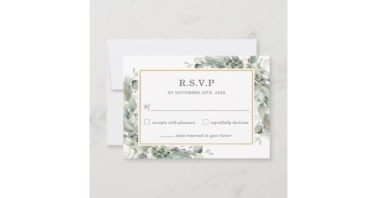 Chic Greenery Gold Sage Green Foliage Wedding RSVP Card | Zazzle