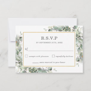Chic Greenery Gold Sage Green Foliage Wedding RSVP Card
