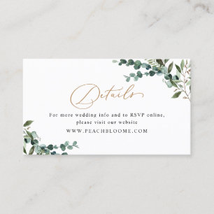 Chic Greenery Gold Wedding Details Enclosure Card