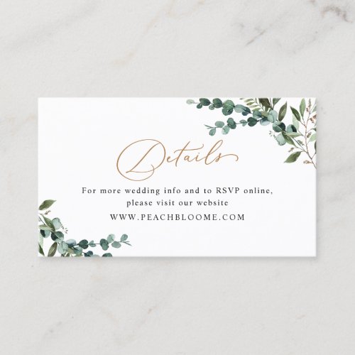 Chic Greenery Gold Wedding Details Enclosure Card