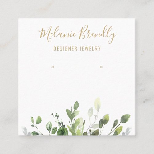 Chic Greenery Gold White Jewelry Earring Display  Square Business Card