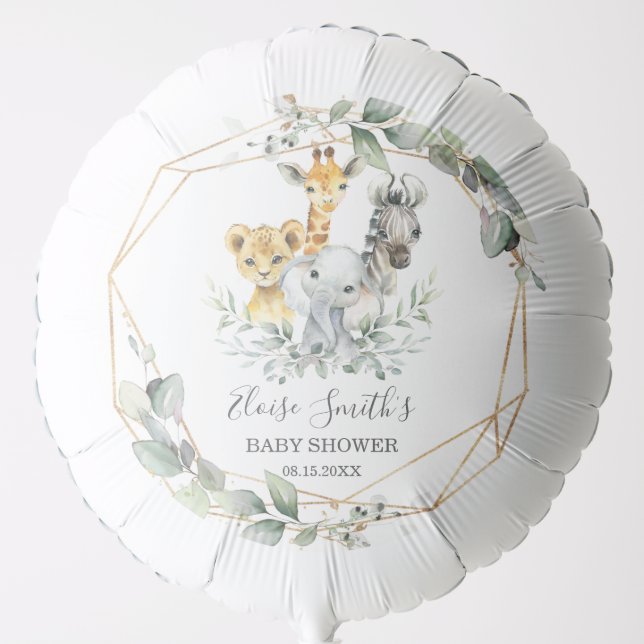 Chic Greenery Jungle Animals Baby Shower Birthday Balloon (Front)