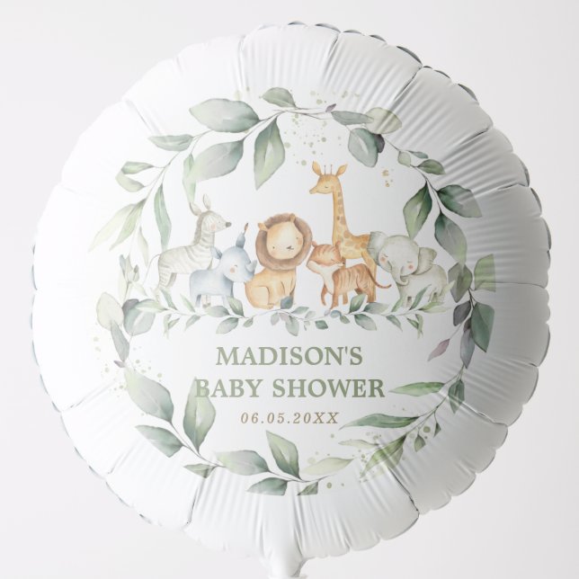 Chic Greenery Jungle Animals Baby Shower Birthday Balloon (Front)