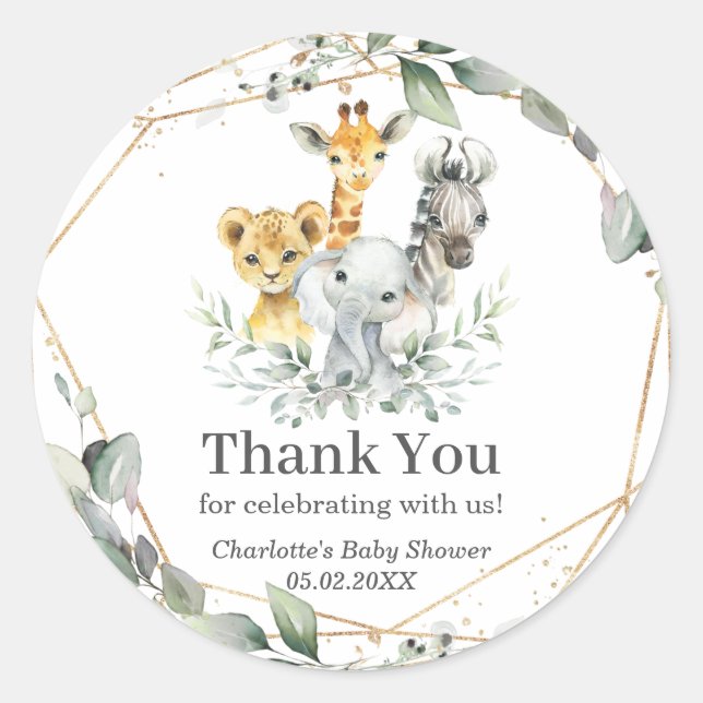 Chic Greenery Jungle Animals Baby Shower Birthday Classic Round Sticker (Front)