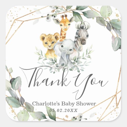 Chic Greenery Jungle Animals Baby Shower Birthday Square Sticker