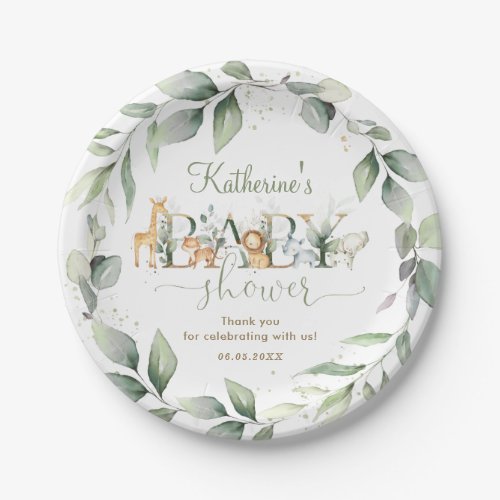 Chic Greenery Jungle Animals Baby Shower Neutral Paper Plates