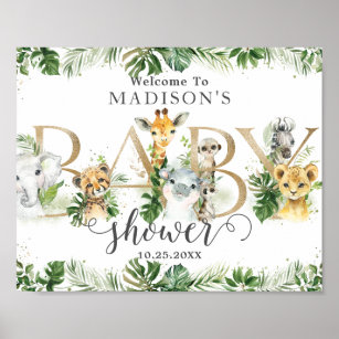 Chic Greenery Jungle Animals Baby Shower Welcome Poster