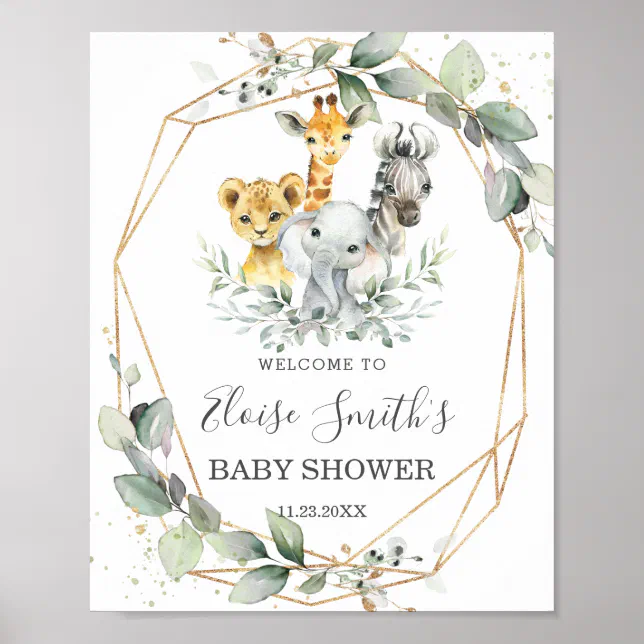 Chic Greenery Jungle Animals Baby Shower Welcome Poster | Zazzle