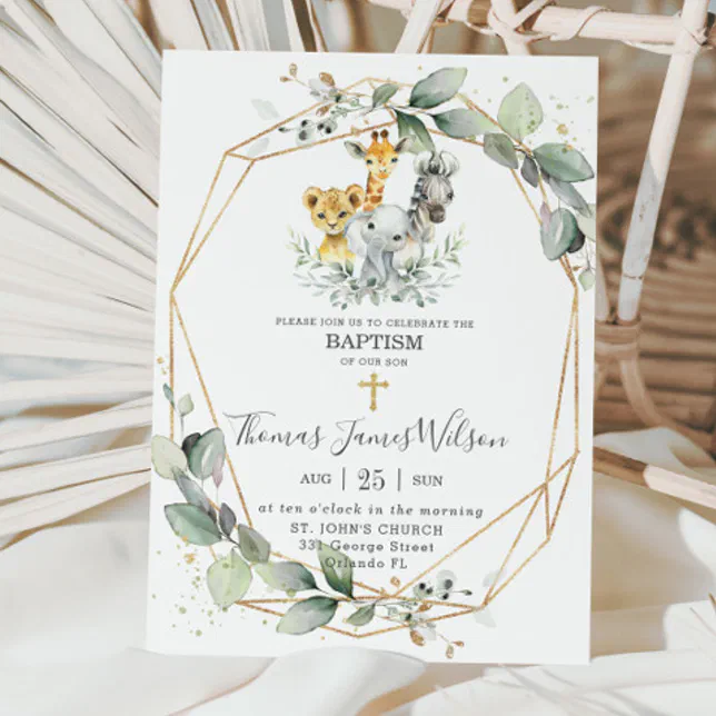 Chic Greenery Jungle Animals Baptism Christening Invitation Zazzle
