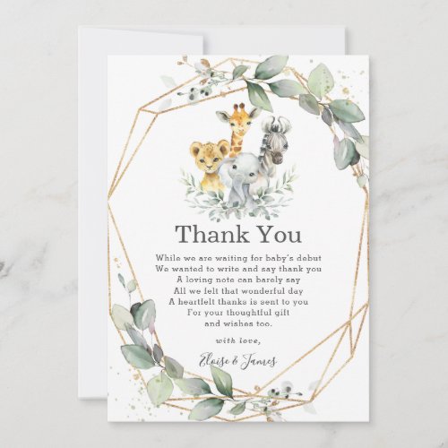 Chic Greenery Jungle Animals Neutral Baby Shower Thank You Card