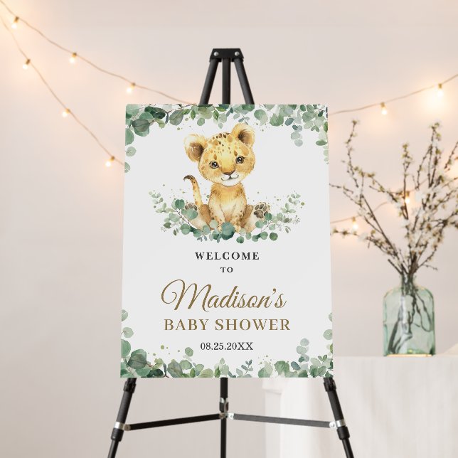 Chic Greenery Lion Cub Boy Baby Shower Welcome Foam Board (In Situ (Stand))