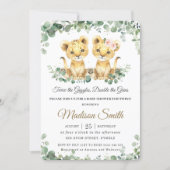 Chic Greenery Lion Cubs Twins Boy Girl Baby Shower Invitation (Front)