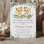 Chic Greenery Lion Cubs Twins Boy Girl Baby Shower Invitation