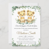 Chic Greenery Lion Cubs Twins Boys Baby Shower Invitation (Front)