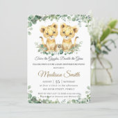 Chic Greenery Lion Cubs Twins Boys Baby Shower Invitation (Standing Front)
