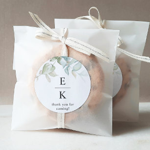 Chic Greenery Monogram Wedding Favor Classic Round Sticker