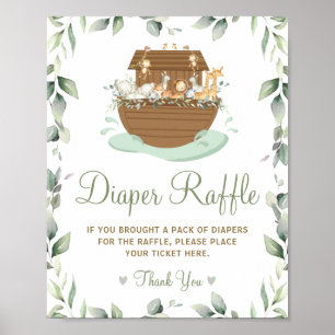 Chic Greenery Noah's Ark Baby Shower Diaper Raffle Poster