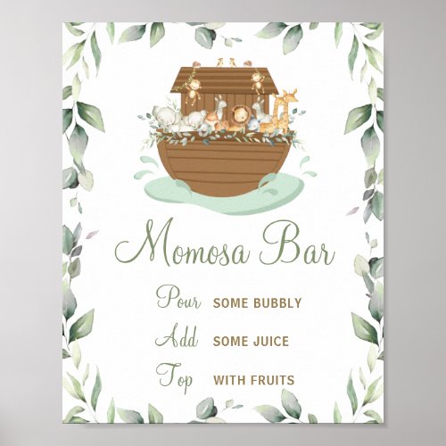 Chic Greenery Noahs Ark Baby Shower Momosa Bar  Poster