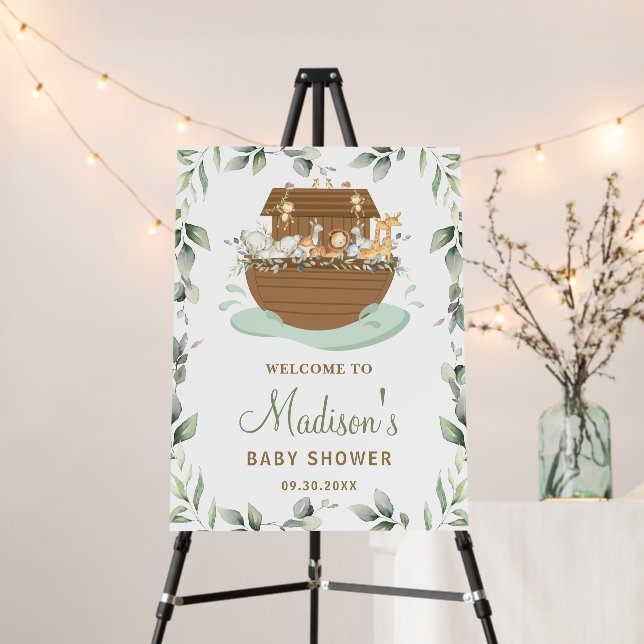 Chic Greenery Noah's Ark Baby Shower Welcome  Foam Board (In Situ (Stand))