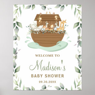 Chic Greenery Noah's Ark Baby Shower Welcome Sign