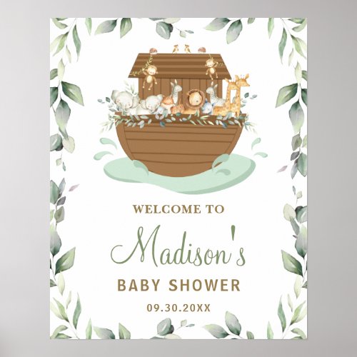 Chic Greenery Noahs Ark Baby Shower Welcome Sign